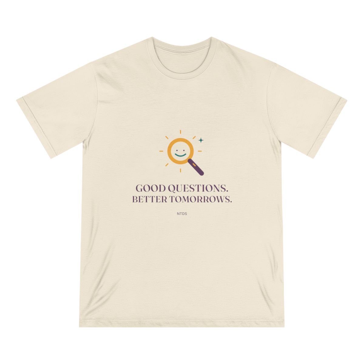 Supplier render; not a photograph: Good Questions · Organic Tee · Supplier render