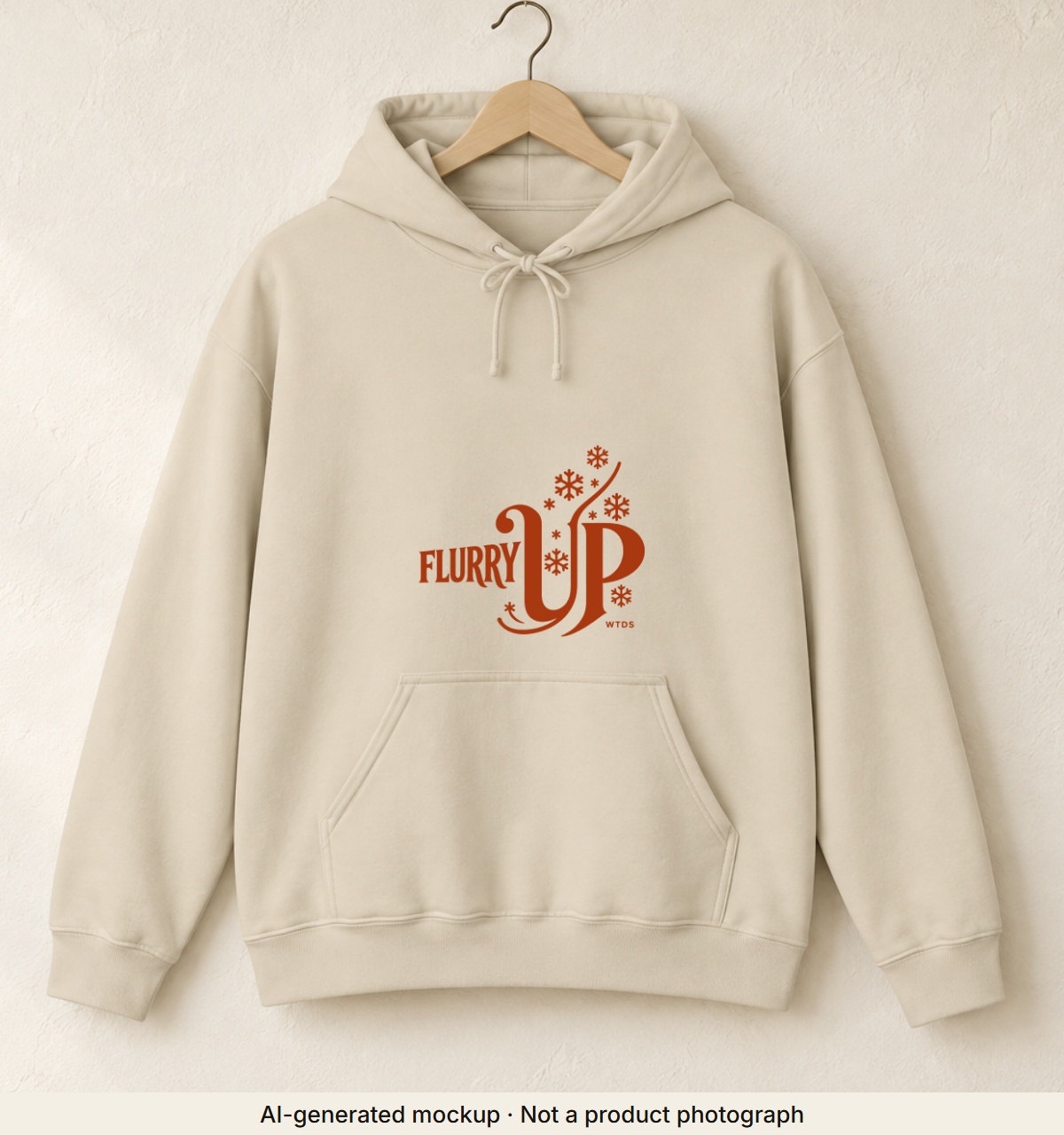 Flurry Up Hoodie. AI-generated mockup · Not a product photograph · AI-generated mockup · Not a product photograph