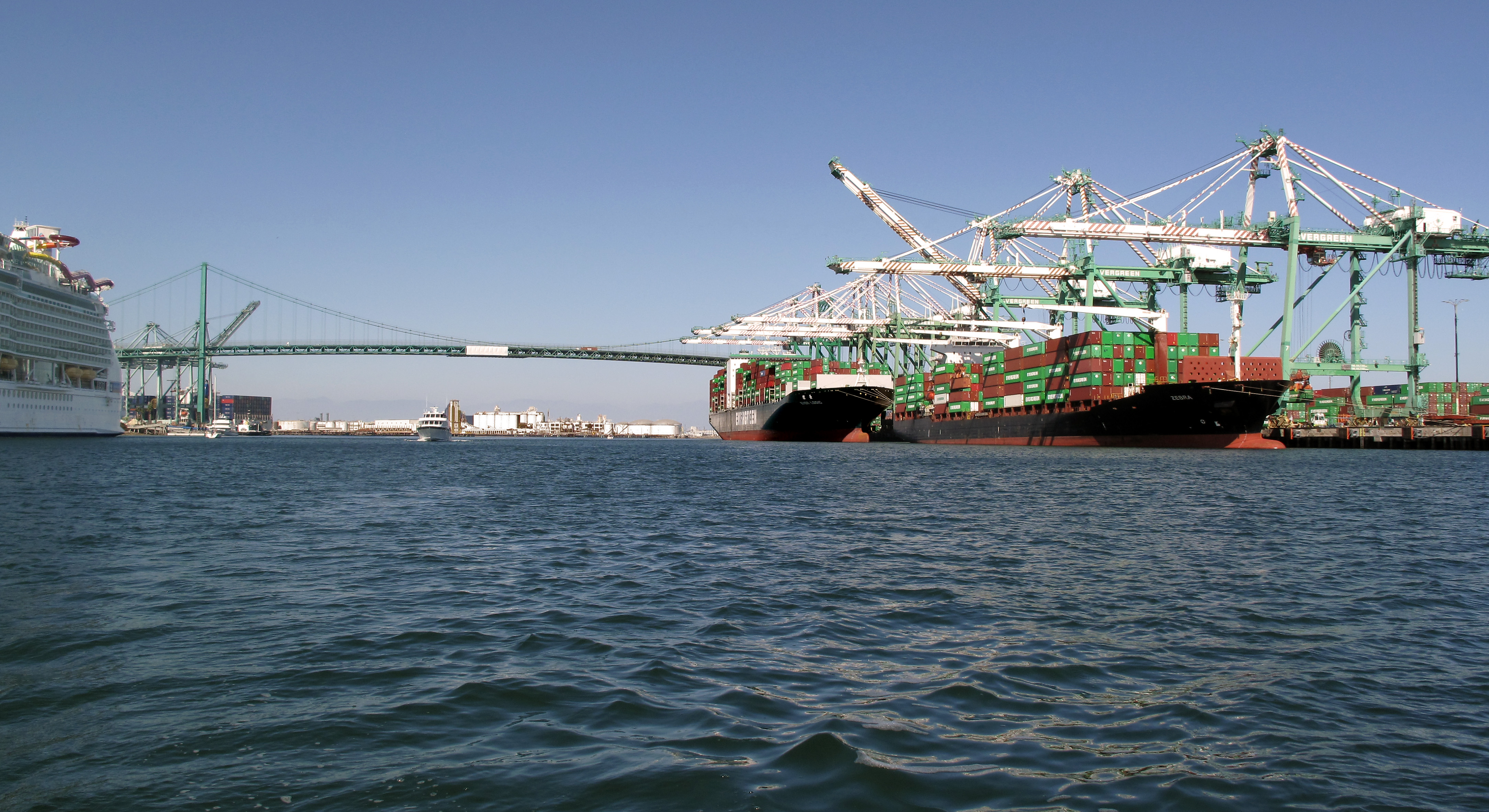 Container ships and cranes at the Port of Los Angeles.
